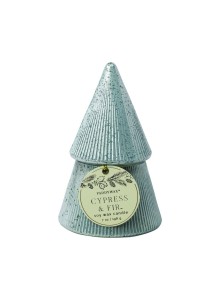 CFST0703EU Cypress and Fir 198g White Stacked Tree Candle Paddywax